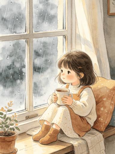 临窗少女插画